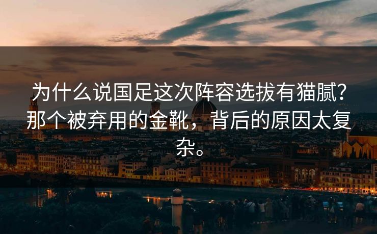 为什么说国足这次阵容选拔有猫腻?那个被弃用的金靴,背后的原因太复杂。 为什么说国足这次阵容选拔有猫腻?那个被弃用的金靴,背后的原因太复杂。